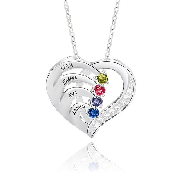 Personalized Hearts Necklace with 4 Birthstones for Women Customized Mothers Names Necklace for Mother's Day Relationship Necklace for Mom