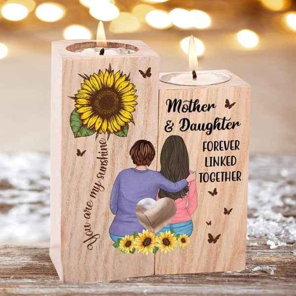 Mother Daughter- Forever Linked Together. You Are My Sunshine Candlesticks