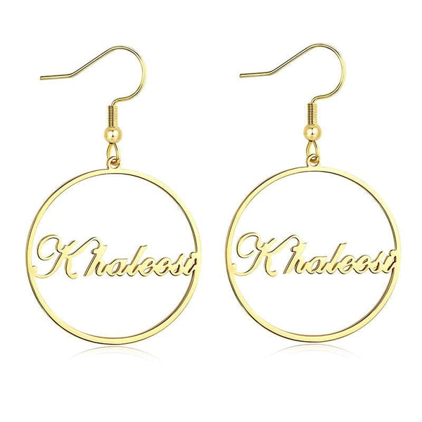Custom Name Earrings Personalized Round Circle Name Hoops for Women