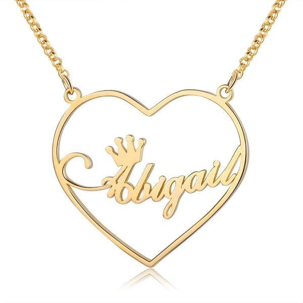 Heart Shaped Custom Name Necklace with Crown Gift For Her