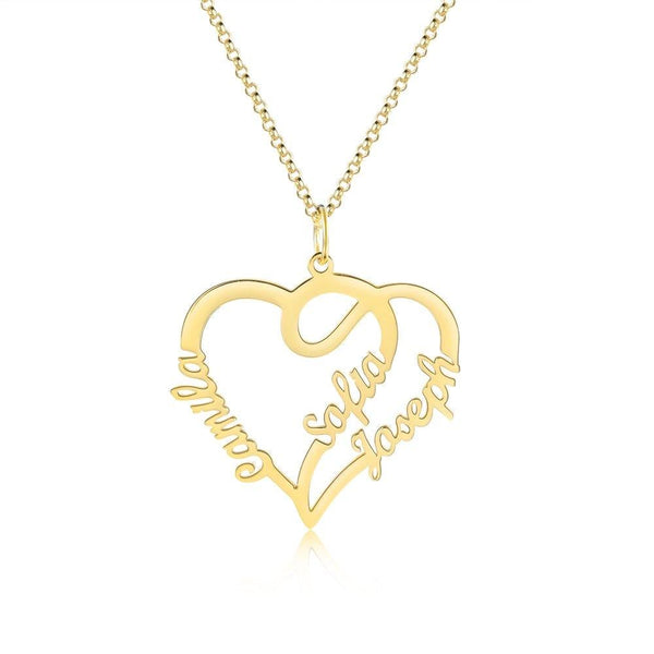 Overlapping Heart Three Name Necklace Nameplates Necklace