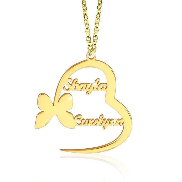 Personalized name heart-shaped butterfly necklace