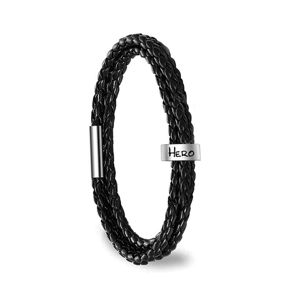 Personalized Mens Leather Bracelet with 1 Bead Leather Braided Bracelet for Men Multi-Layer Bracelet
