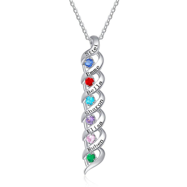 Personalized Mother Necklace Cascading Pendant with 6 Birthstones Mother's Day
