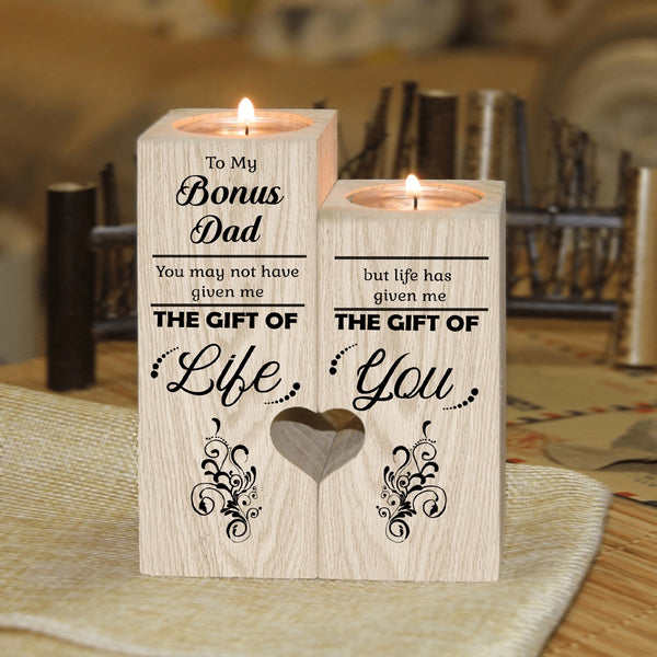 To My Bonus Dad Wooden Candlestick Shelf Couple Decoration Gift