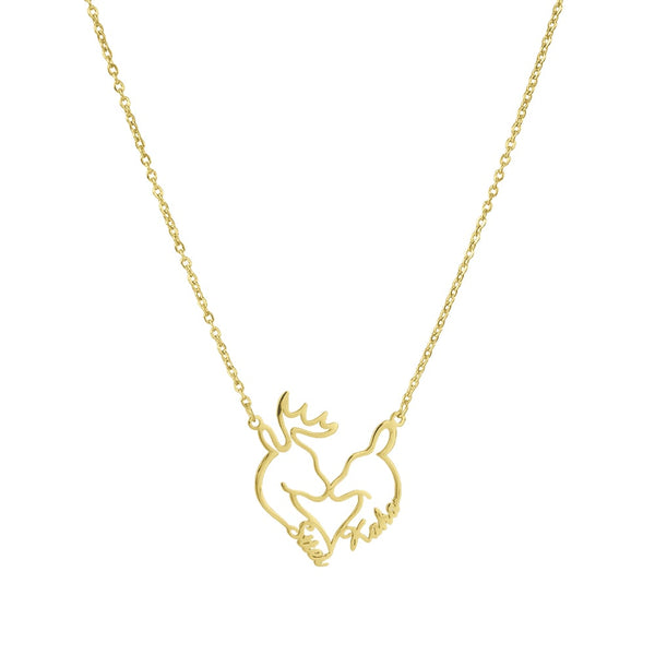 Personalized Heart Shape Christmas Deer Name Necklace