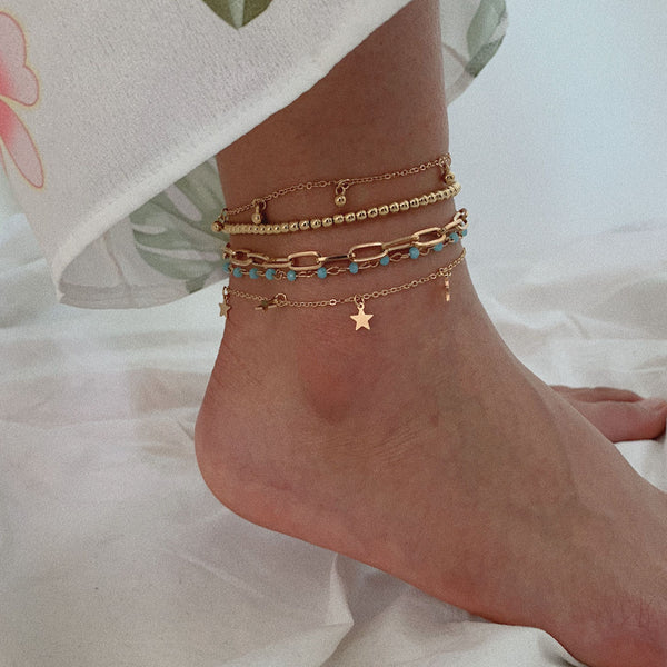 Beach Resort Style Ball Bead Sling Anklet Set