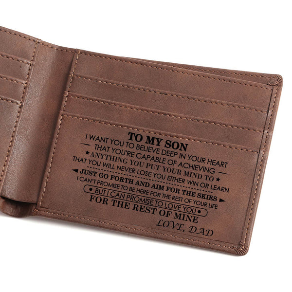 To My Son PU Leather Wallets Personalized with Words Birthday Granduation Gift