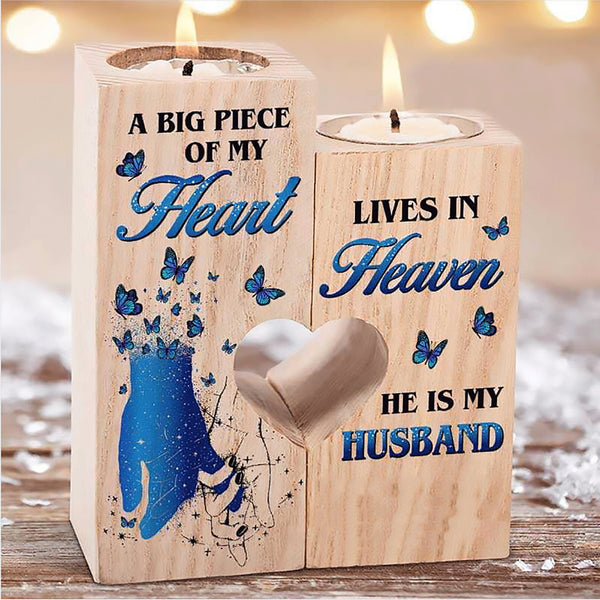 A Big Piece of My Heart Lives In Heaven He Is My Husband Candlesticks