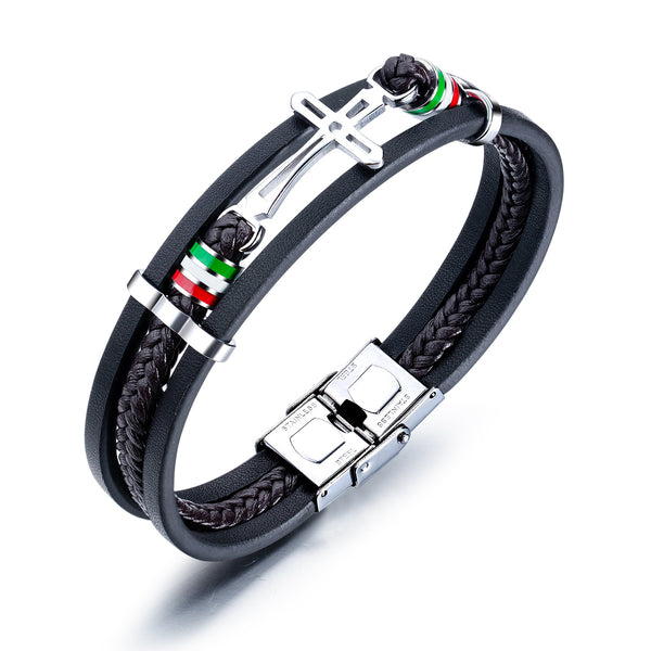 Mens Leather Bracelet with Magnetic Clasp Cowhide Multi-Layer Braided Leather Mens Bracelet For Boyfriend/Father/Husband/Grandpa