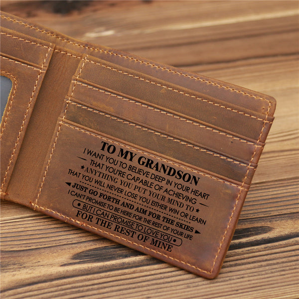 Bifold Geniune Leather Wallet To My Grandson Gift - Believe Deep in Your Heart