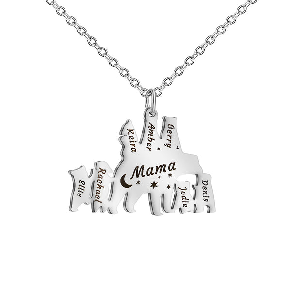 Personalized Mama Bear Mom Necklace  Custom 7 Names Pendant, Mothers Day Jewelry Gifts For Grandma Wife From Daughter Son Husband