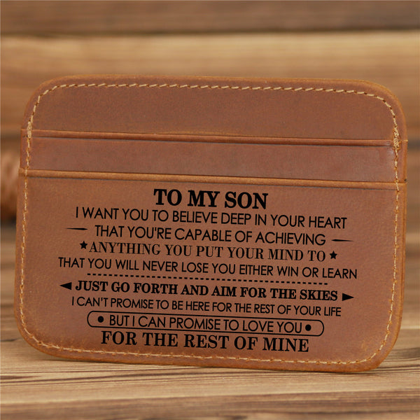 To Son Genuine Leather Card Holder with Blessing Words Birthday Graduation Christmas Gift