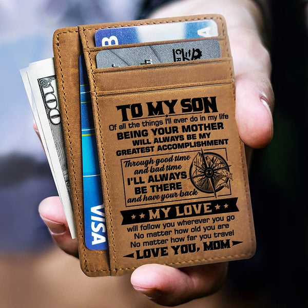 To My Son Pole Star Card Holder Slim Wallet with Loving Words Birthday Graduation Gift From Mom