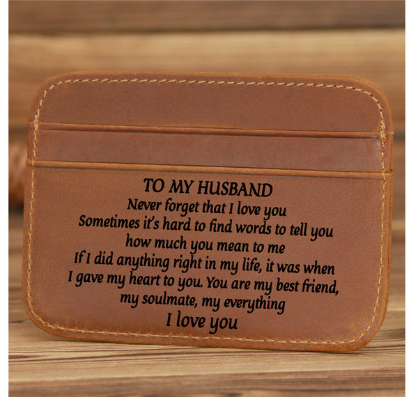 To My Husband Genuine Leather Card Holder with Blessing Words Birthday Graduation Christmas Gift