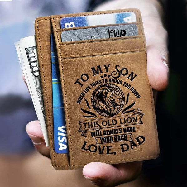 To My Son Lion Pocket Slim Wallet Gift From Dad Birthday Christmas Graduation Gift