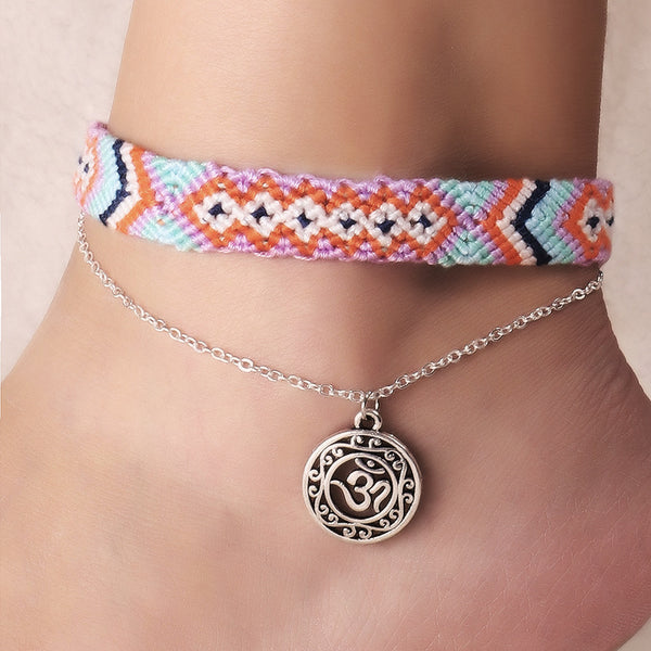 String Ankle Bracelets Waterproof Rope Anklets Braided Beach Boho Coin Anklets Cute Friendship Foot Jewelry for Women Teen Girls