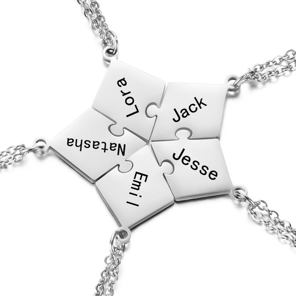 Personalized Puzzle Friendship Necklace Engraved Names Star Necklace 5 Pcs