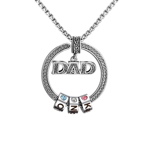 Personalized Name Necklace for Men Dad Necklace Engraved Initial Name Beads Charm Necklace for Men Customized Family Names Necklace for Dad Grandfather Birthday