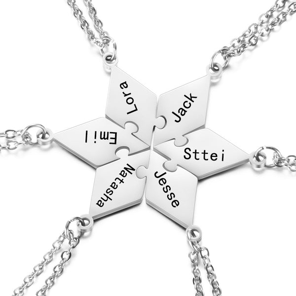 Personalized Puzzle Friendship Necklace Engraved Names Star Necklace 6 Pcs