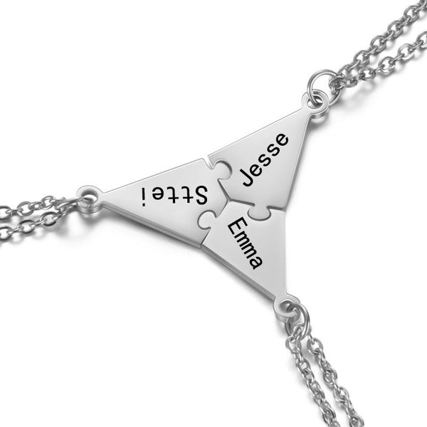 Personalized Puzzle Friendship Necklace Engraved Names Star Necklace 3 Pcs