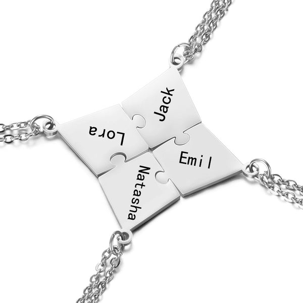 Personalized Puzzle Friendship Necklace Engraved Names Star Necklace 4 Pcs