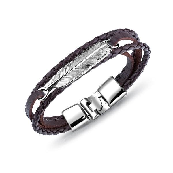 Mens Leather Bracelet with Magnetic Clasp Cowhide Multi-Layer Braided Leather Mens Bracelet For Boyfriend/Father/Husband/Grandpa