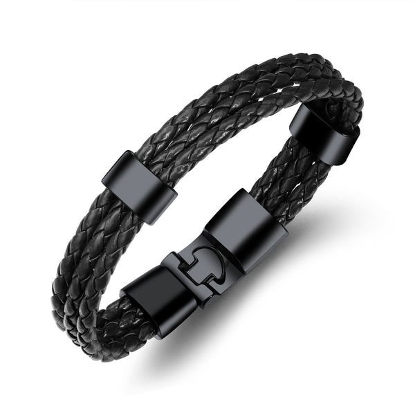 Mens Leather Bracelet with Magnetic Clasp Cowhide Multi-Layer Braided Leather Mens Bracelet For Boyfriend/Father/Husband/Grandpa