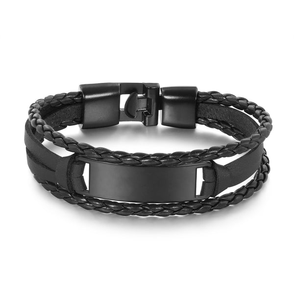 Mens Leather Bracelet with Magnetic Clasp Cowhide Multi-Layer Braided Leather Mens Bracelet For Boyfriend/Father/Husband/Grandpa