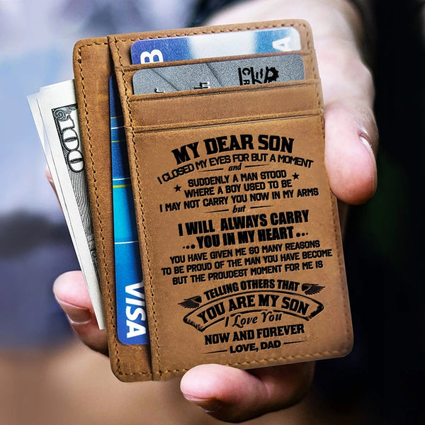 My Dear Son Card Holder Slim Wallet Gift From Dad Birthday Christmas Graduation Gift