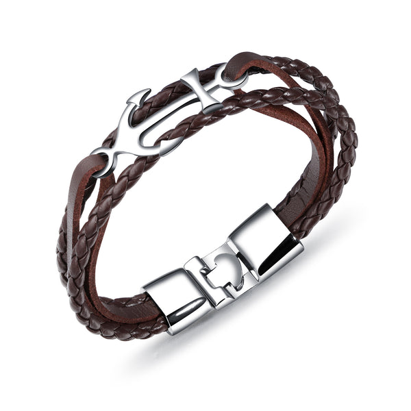 Mens Leather Bracelet with Magnetic Clasp Cowhide Multi-Layer Braided Leather Mens Bracelet For Boyfriend/Father/Husband/Grandpa