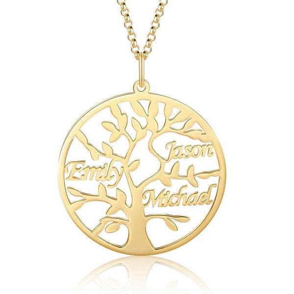 Custom Three Name Necklace With Family Tree Design For Her