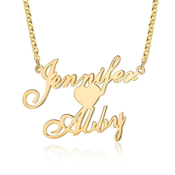 Name Necklace  with Heart Personalized 2 Names