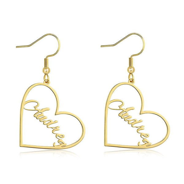 Personalized Heart Hoop Drop  Name Earrings for Women