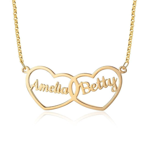 Custom Double Heart Shape Name Necklace