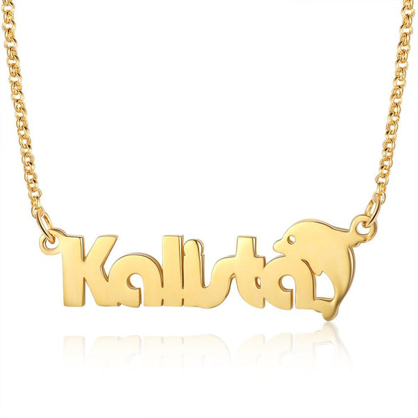 Cute Custom Name Necklace with Dolphin Gift For Her