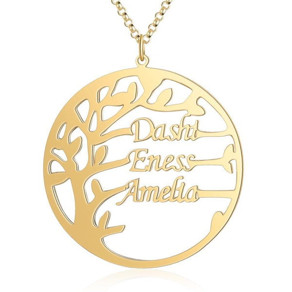 Family Tree Design Three Name Necklace Gift For Her