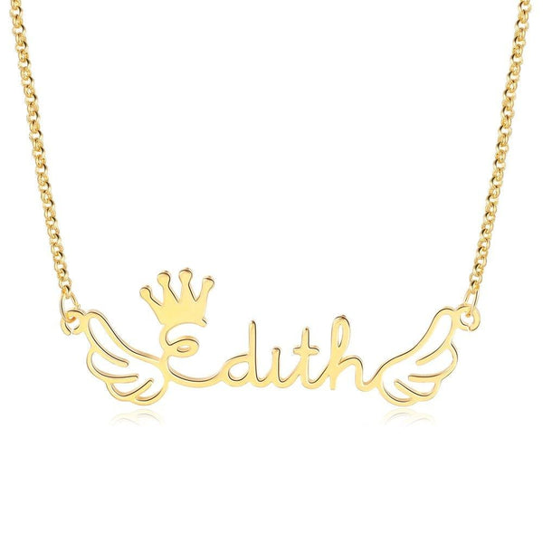 Double Wings Custom Name Necklace with Crown Gift For Her