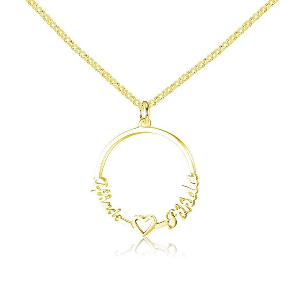 Personalized Heart And Circle Name Necklace with 2 names