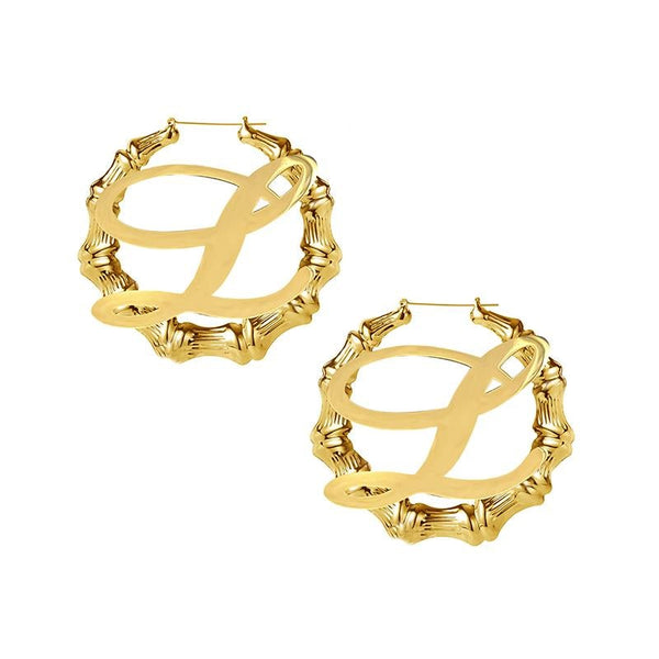 Custom initial Bamboo Hoop Name Earrings For Gift