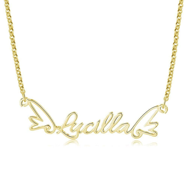 Double Wing Shaped One Name Necklace Gift For Her