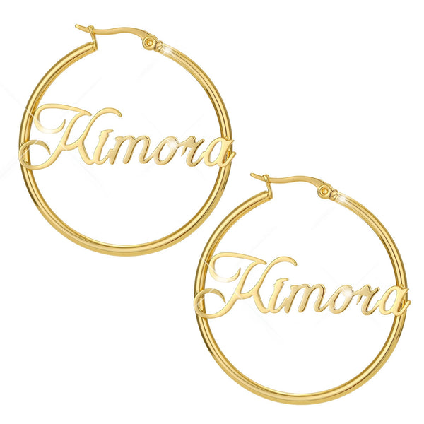 Personalized Script Name Hoop Earrings Pair