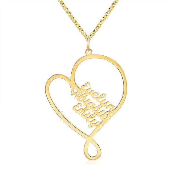 Custom Heart Name Necklace Engrave Any Three Names  for Gift