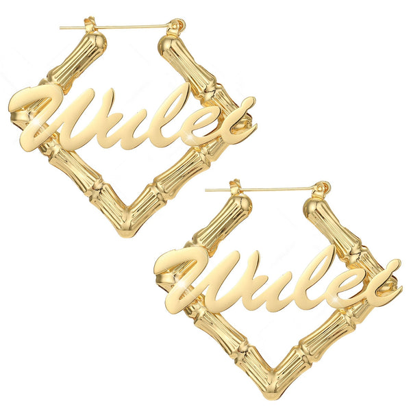 Personalized Triangle Bamboo Name Earrings