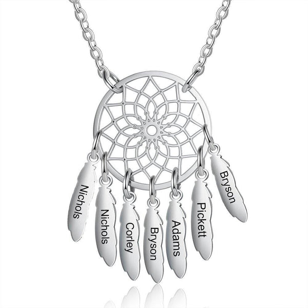 Personalized Dream Catcher Necklace with Engraving 7 Names for Her