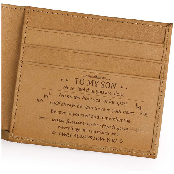 Horizon Style To My Son Leather Wallets Engraved with Blessing Words Birthday Graduation Gift